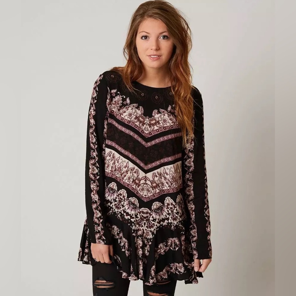 Free People Smooth Talker Black  Floral Tunic Dress Size M